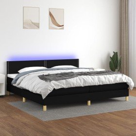 Cama box spring con colchón LED tela negro 200x200 cm Cama box spring con colchón LED tela negro 200x200 cm