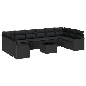Juego de Sofá de Jardín de 11 Piezas con Cojines Beige Poliratán, Sofá de Jardín de 2 Plazas con Cojines Negro Poliratán by ,...