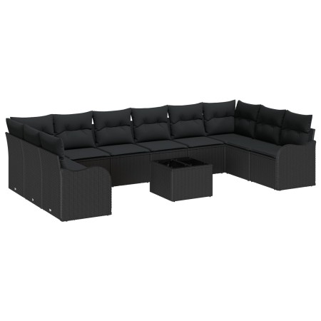 Juego de Sofá de Jardín de 11 Piezas con Cojines Beige Poliratán, Sofá de Jardín de 2 Plazas con Cojines Negro Poliratán by ,...