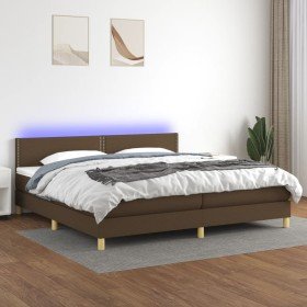 Cama box spring con colchón LED tela marrón oscuro 200x200 cm Cama box spring con colchón LED tela marrón oscuro 200x200 cm