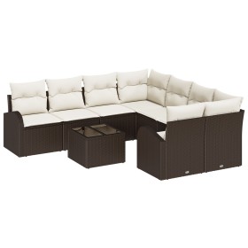 Conjunto de Sofás de Jardín de 9 Piezas con Cojines de Ratán y Poliéster Marrón by , Outdoor sofas - Ref: Foro24-3345978, Pri...