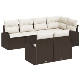 Conjunto de Sofá de Jardín de 7 Piezas con Cojines Marrón de Poliratán by , Outdoor sofas - Ref: Foro24-3346078, Price: 517,2...