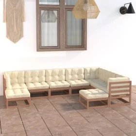 Garden furniture set 9 pcs honey brown pine wood cushions by vidaXL, Garden sets - Ref: Foro24-3076807, Price: 893,42 €, Disc...