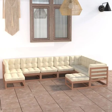 Garden furniture set 9 pcs honey brown pine wood cushions by vidaXL, Garden sets - Ref: Foro24-3076807, Price: 893,42 €, Disc...