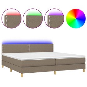 Cama box spring con colchón LED tela gris taupe 200x200 cm Cama box spring con colchón LED tela gris taupe 200x200 cm