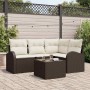 Conjunto de sofá de jardín con cojín 5 pcs Marrón Poliratán