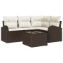Conjunto de sofá de jardín con cojín 5 pcs Marrón Poliratán