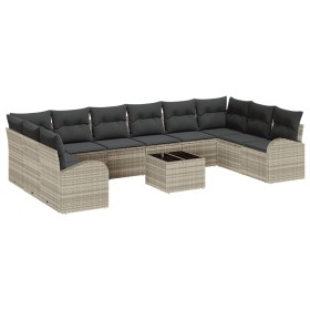Juego de sofá de jardín de 11 piezas con cojines grises de poliratán by , Outdoor sofas - Ref: Foro24-3346232, Price: 765,91 ...