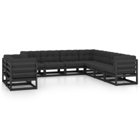 Set de muebles de jardín 9 pzas con cojines madera pino negro