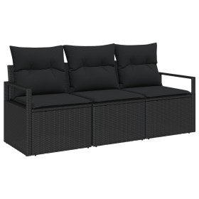 Set de Sofá de Jardín de 3 Piezas con Cojines Negro Poliratán, Sofá de Jardín de 2 Plazas con Cojines Negro Poliratán by , Ou...