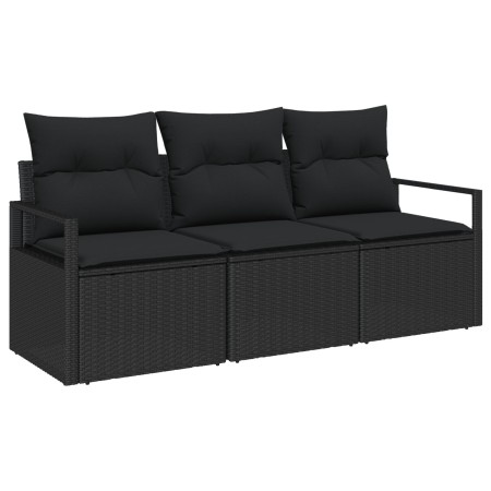 Set de Sofá de Jardín de 3 Piezas con Cojines Negro Poliratán, Sofá de Jardín de 2 Plazas con Cojines Negro Poliratán by , Ou...