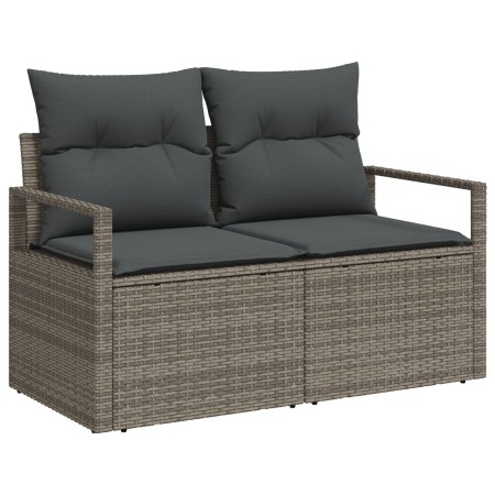 Sofá de Jardín de 6 Piezas con Cojines Gris Poliratán, Sofá de Jardín de 2 Plazas con Cojines Gris Poliratán by , Outdoor sof...