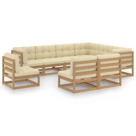 Set de muebles de jardín 9 pzs cojines madera pino marrón miel