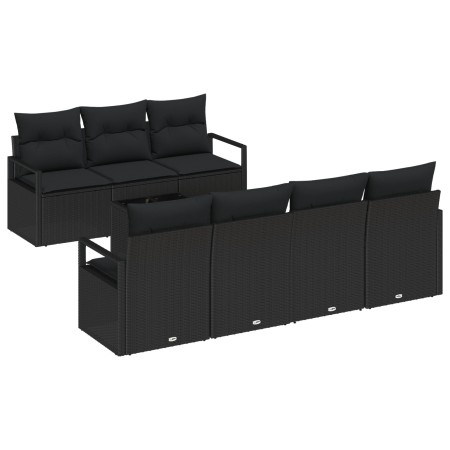 Conjunto de Sofá de Jardín de 8 Piezas con Cojines Negro Poliratán, Sofá de Jardín de 2 Plazas con Cojines Negro Poliratán by...