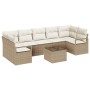 Conjunto de Sofá de Jardín de 8 Piezas con Cojines Beige Poliratán, Sofá de Jardín de 2 Plazas con Cojines Beige Poliratán vo...