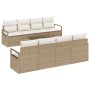 Conjunto de sofá de jardín de 9 piezas con cojines beige poliratán, Sofá de jardín de 2 plazas con cojines beige poliratán by...
