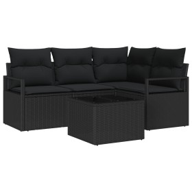 Conjunto de Sofá de Jardín de 5 Piezas con Cojines Beige Poliratán, Sofá de Jardín de 2 Plazas con Cojines Negro Poliratán by...