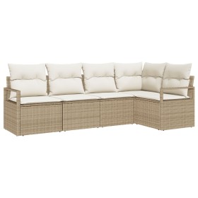 Juego de Sofá de Jardín 5 Piezas con Cojines Beige Poliratán, Sofá de Jardín de 2 Plazas con Cojines Beige Poliratán von , Ou...