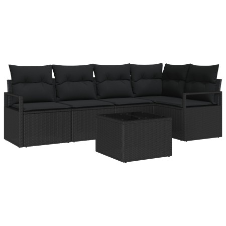 Conjunto de Sofás de Jardín de 6 Piezas con Cojines Beige Poliratán, Sofá de Jardín de 2 Plazas con Cojines Negro Poliratán b...