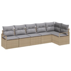 Juego de Sofá de Jardín de 6 Piezas con Cojines Beige Poliratán, Sofá de Jardín de 2 Plazas con Cojines Beige Poliratán de , ...