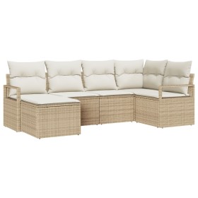 Juego de Sofás de Jardín de 6 Piezas con Cojines Beige, Sofá de Jardín de 2 Plazas con Cojines Beige von , Outdoor-Sofas - Re...