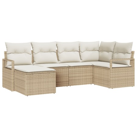 Juego de Sofás de Jardín de 6 Piezas con Cojines Beige, Sofá de Jardín de 2 Plazas con Cojines Beige von , Outdoor-Sofas - Re...