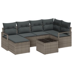 Juego de Sofá de Jardín de 6 Piezas con Cojines de Rattan Negro, Sofá de Jardín de 2 Plazas con Cojines de Rattan Gris von , ...