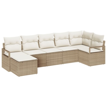 Conjunto de Sofás de Jardín de 7 Piezas con Cojines Beige Ratán Poli, Sofá de Jardín de 2 Piezas con Cojines Beige Ratán Poli...