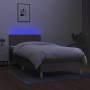 Cama box spring con colchón LED tela gris taupe 90x190 cm