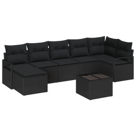 Juego de Sofá de Jardín de 8 Piezas con Almohadas Beige Poliratán, Sofá de Jardín de 2 Plazas con Almohadas Negro Poliratán v...