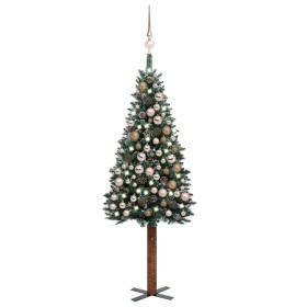 Árbol de Navidad delgado con luces y bolas verde 180 cm