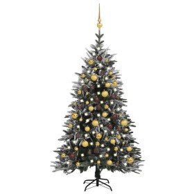 Árbol de Navidad con LED, bolas y nieve flocada PVC y PE 150 cm