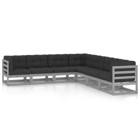 7-piece garden furniture set with gray pine wood cushions by vidaXL, Garden sets - Ref: Foro24-3076876, Price: 652,64 €, Disc...