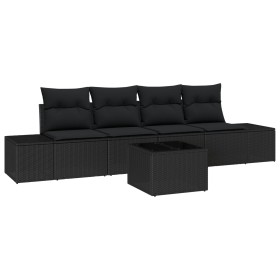 Conjunto de sofá de jardín de 5 piezas con cojines negro poliratán de , Sofás de exterior - Ref: Foro24-3346933, Precio: 335,...