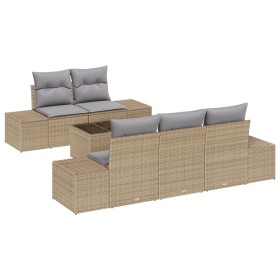 Juego de Sofás de Jardín de 6 Piezas con Cojines Beige de Poliratán by , Outdoor sofas - Ref: Foro24-3346940, Price: 482,54 €...