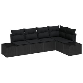Juego de sofá de 5 piezas con cojines de poliratán negro by , Outdoor sofas - Ref: Foro24-3347063, Price: 367,26 €, Discount: %