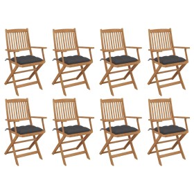 Folding garden chairs 8 units and solid acacia wood cushions by vidaXL, Garden chairs - Ref: Foro24-3075100, Price: 444,68 €,...