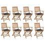 Folding garden chairs 8 units and solid acacia wood cushions by vidaXL, Garden chairs - Ref: Foro24-3075100, Price: 444,68 €,...