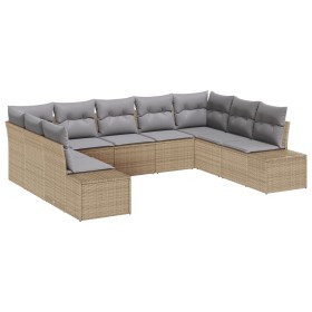 Set de Sofá de Jardín de 9 Piezas con Cojines Beige de Ratán Poliéster von , Outdoor-Sofas - Ref: Foro24-3347220, Preis: 579,...
