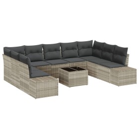 Juego de Sofá de Jardín de 10 Piezas con Cojines Gris Ratán Poliéster by , Outdoor sofas - Ref: Foro24-3347232, Price: 686,72...