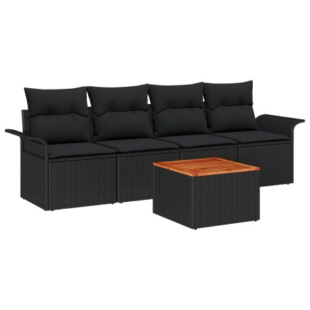 Juego de Sofá de Jardín de 5 Piezas con Cojines Negro Ratán Polimérico Acacia by , Outdoor sofas - Ref: Foro24-3347261, Price...