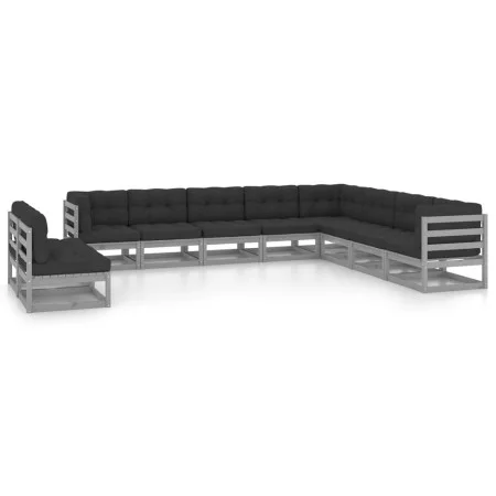 10-teiliges Gartenmöbel-Set mit Kissen aus grauem Kiefernholz von vidaXL, Gartensets - Ref: Foro24-3076916, Preis: 950,78 €, ...