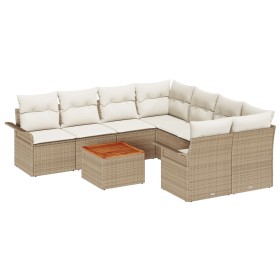 Conjunto de Sofás de Jardín de 9 Piezas con Cojines Beige Ratán Poli Acacia by , Outdoor sofas - Ref: Foro24-3347309, Price: ...