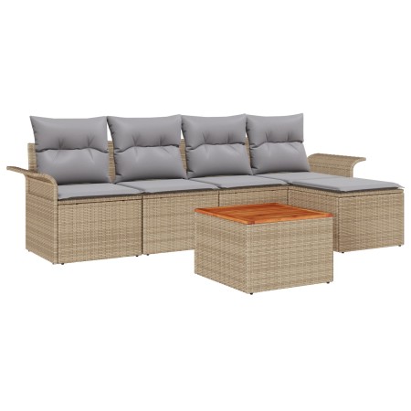 Conjunto de sofá de jardín de 6 piezas con cojines color beige de ratán y acacia by , Outdoor sofas - Ref: Foro24-3347315, Pr...