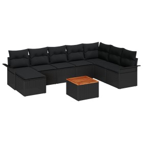 Juego de Sofás de Jardín de 9 Piezas con Cojines Negro Poliratán Acacia by , Outdoor sofas - Ref: Foro24-3347366, Price: 548,...