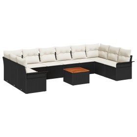 Set de Sofás Jardín de 11 Piezas con Cojines Negros de Rattan Poliéster Acacia von , Outdoor-Sofas - Ref: Foro24-3347376, Pre...