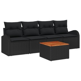 Juego de Sofás de Jardín de 5 Piezas con Cojines Ratán Negro Acacia de , Sofás de exterior - Ref: Foro24-3347513, Precio: 309...