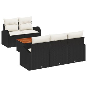Juego de sofá de jardín de 6 piezas con cojines Negro Poliratán Acacia by , Outdoor sofas - Ref: Foro24-3347516, Price: 421,5...