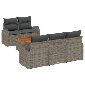 Conjunto de sofá de 6 piezas con cojines gris de poliratán y madera de acacia von , Outdoor-Sofas - Ref: Foro24-3347517, Prei...