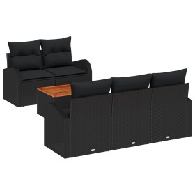 Conjunto de Sofá de Jardín de 6 Piezas con Cojines Negro Poliratán Acacia by , Outdoor sofas - Ref: Foro24-3347520, Price: 42...